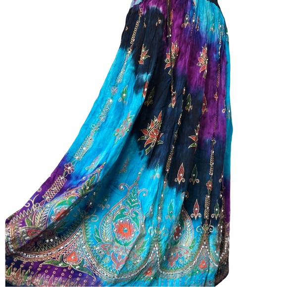 Dresses & Skirts - OS | Tie Dye Maxi Skirt. Vibrant Embroidered Sequin. Boho Bollywood Gypsy